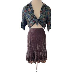 Gianni Bini Womens A Line Skirt Knee Length Velvet Chiffon Trim Boho